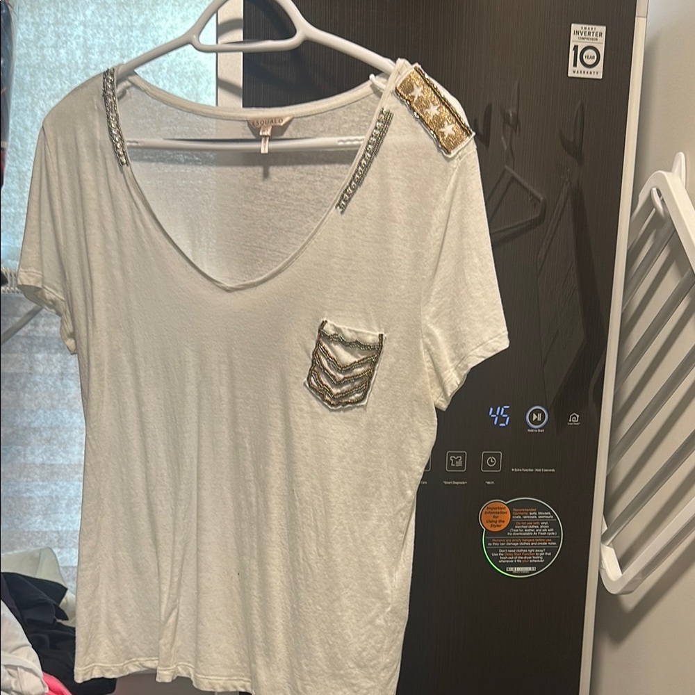White V-Neck Top with Gold Accents